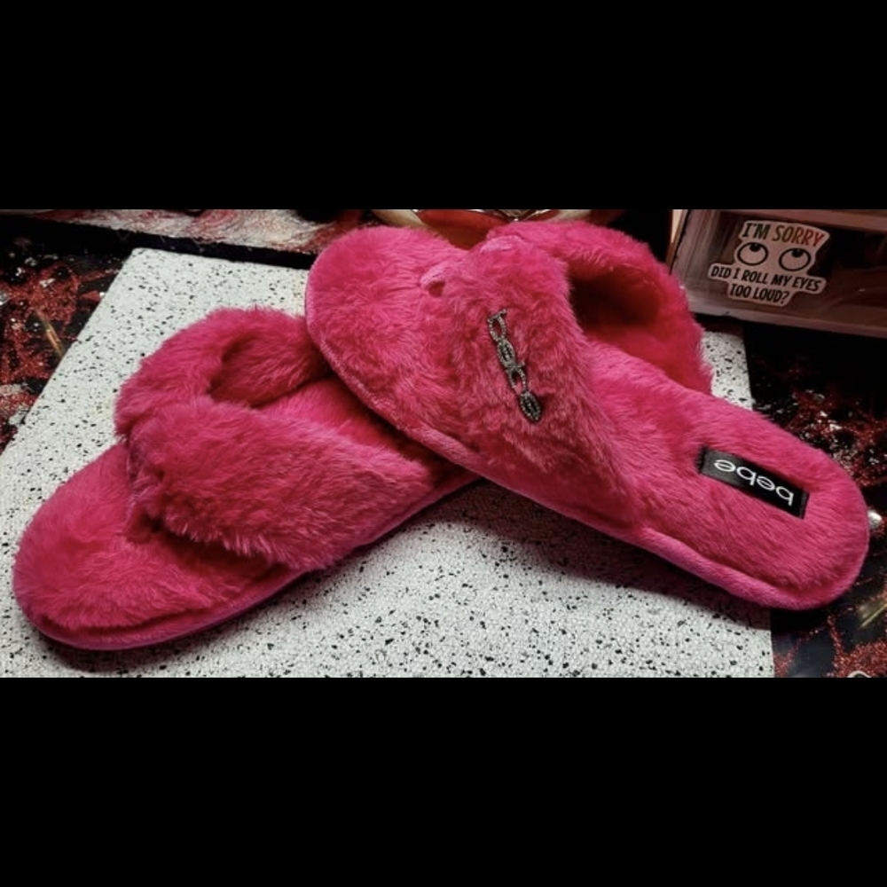 Bebe Vibrant Pink Plush Slippers
